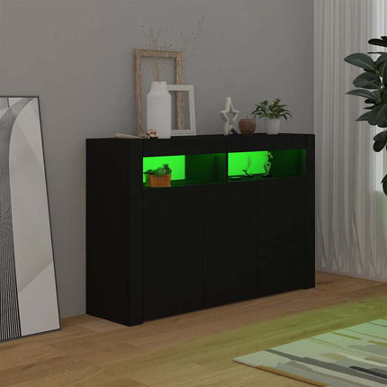 skænk med LED-lys 115,5x30x75 cm sort