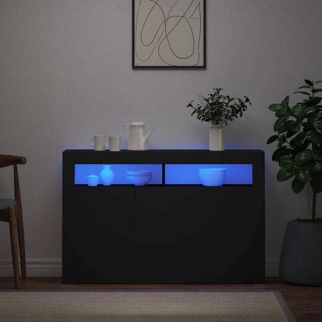 skænk med LED-lys 115,5x30x75 cm sort