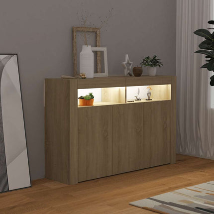 skænk med LED-lys 115,5x30x75 cm sonoma-eg