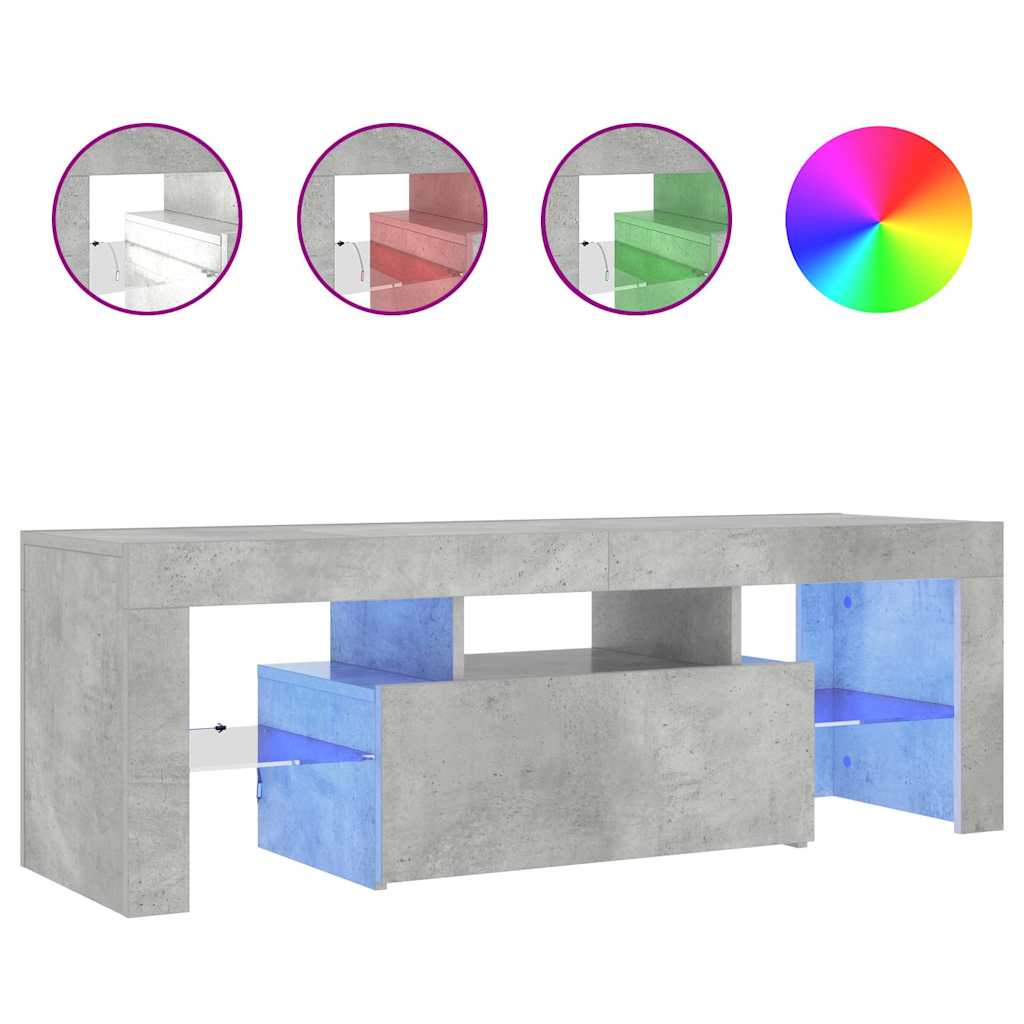 tv-bord med LED-lys 120x35x40 cm betongrå