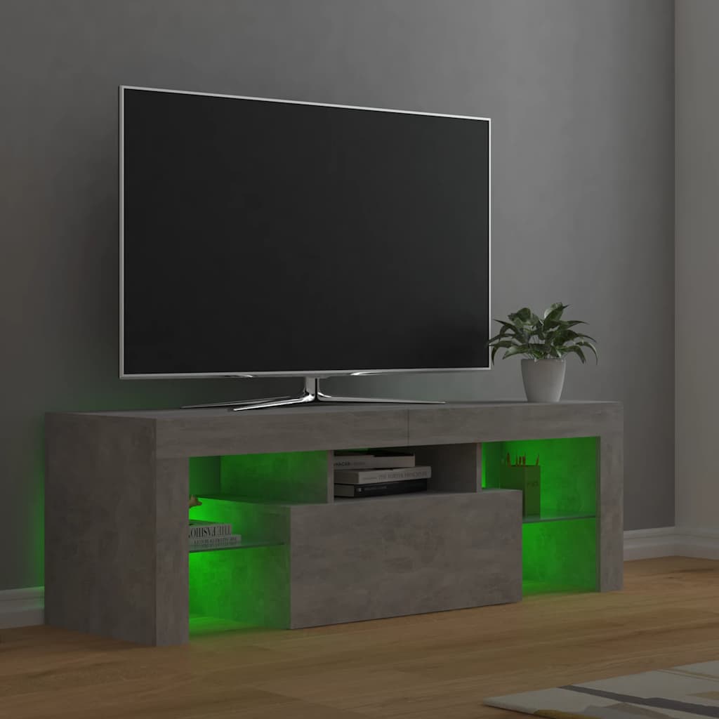 tv-bord med LED-lys 120x35x40 cm betongrå