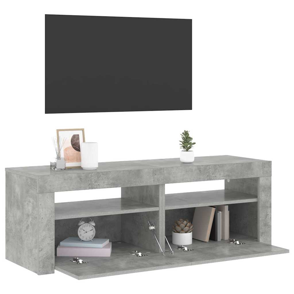 tv-bord med LED-lys 120x35x40 cm betongrå