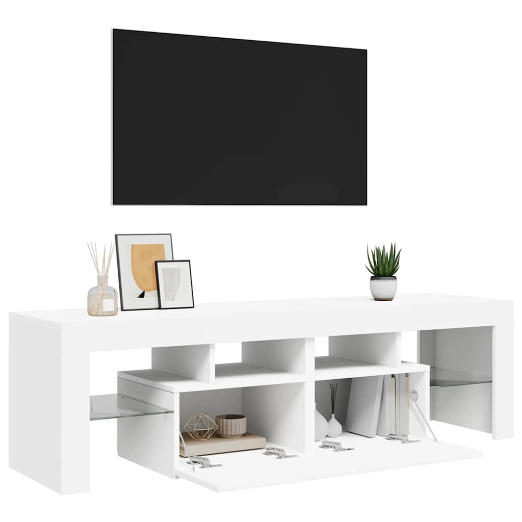 tv-bord med LED-lys 140x36,5x40 cm hvid