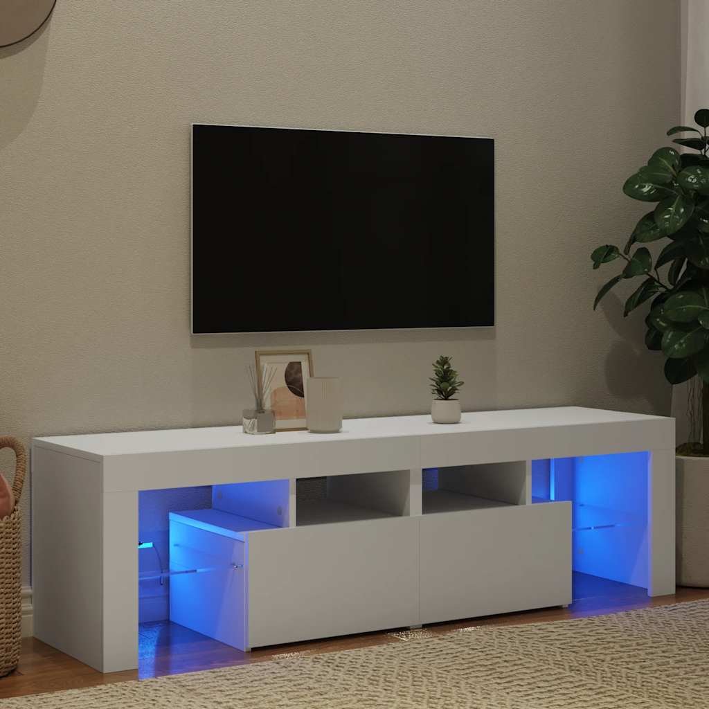 tv-bord med LED-lys 140x36,5x40 cm hvid
