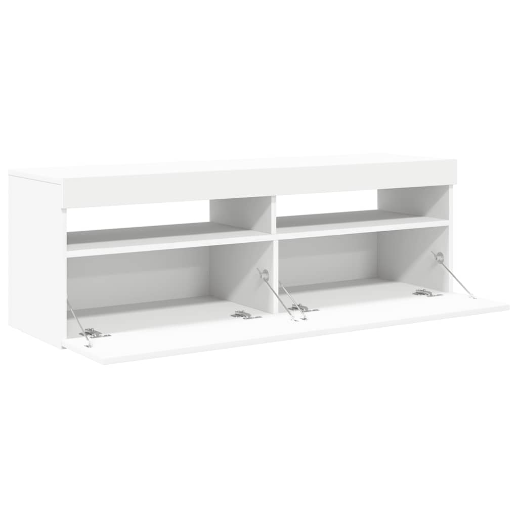 tv-skab med LED-lys 120x35x40 cm hvid