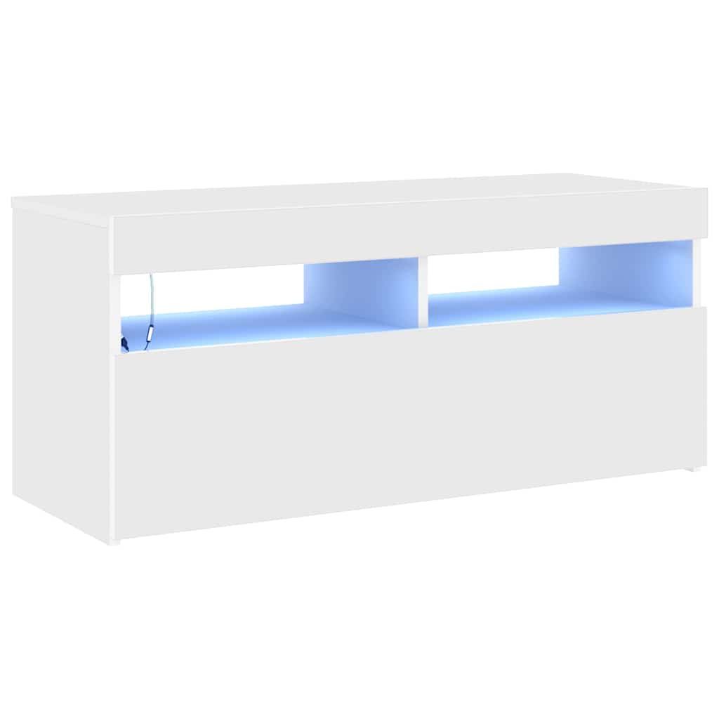 tv-skab med LED-lys 90x35x40 cm hvid