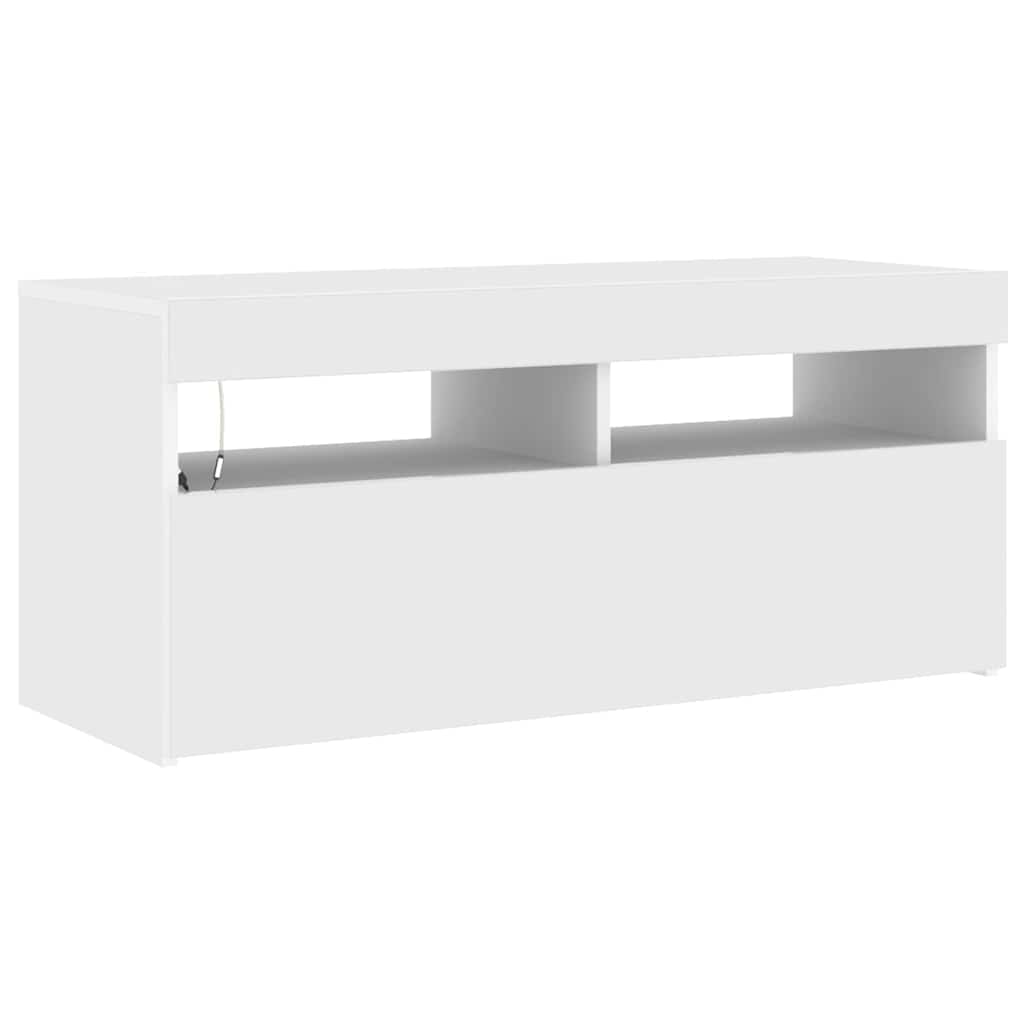 tv-skab med LED-lys 90x35x40 cm hvid