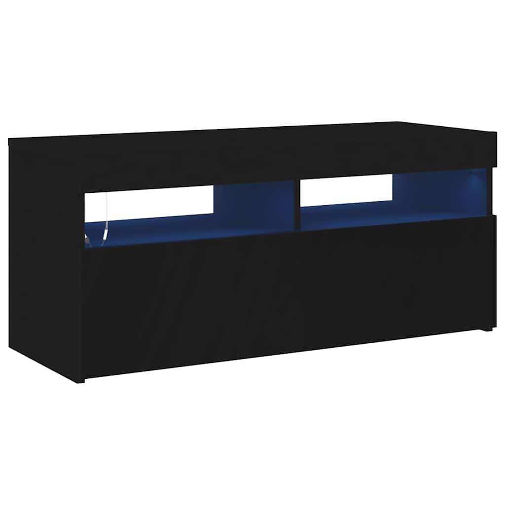 tv-bord med LED-lys 90x35x40 cm sort