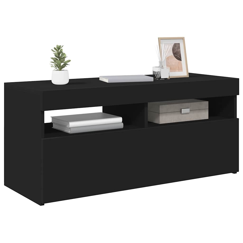 tv-bord med LED-lys 90x35x40 cm sort