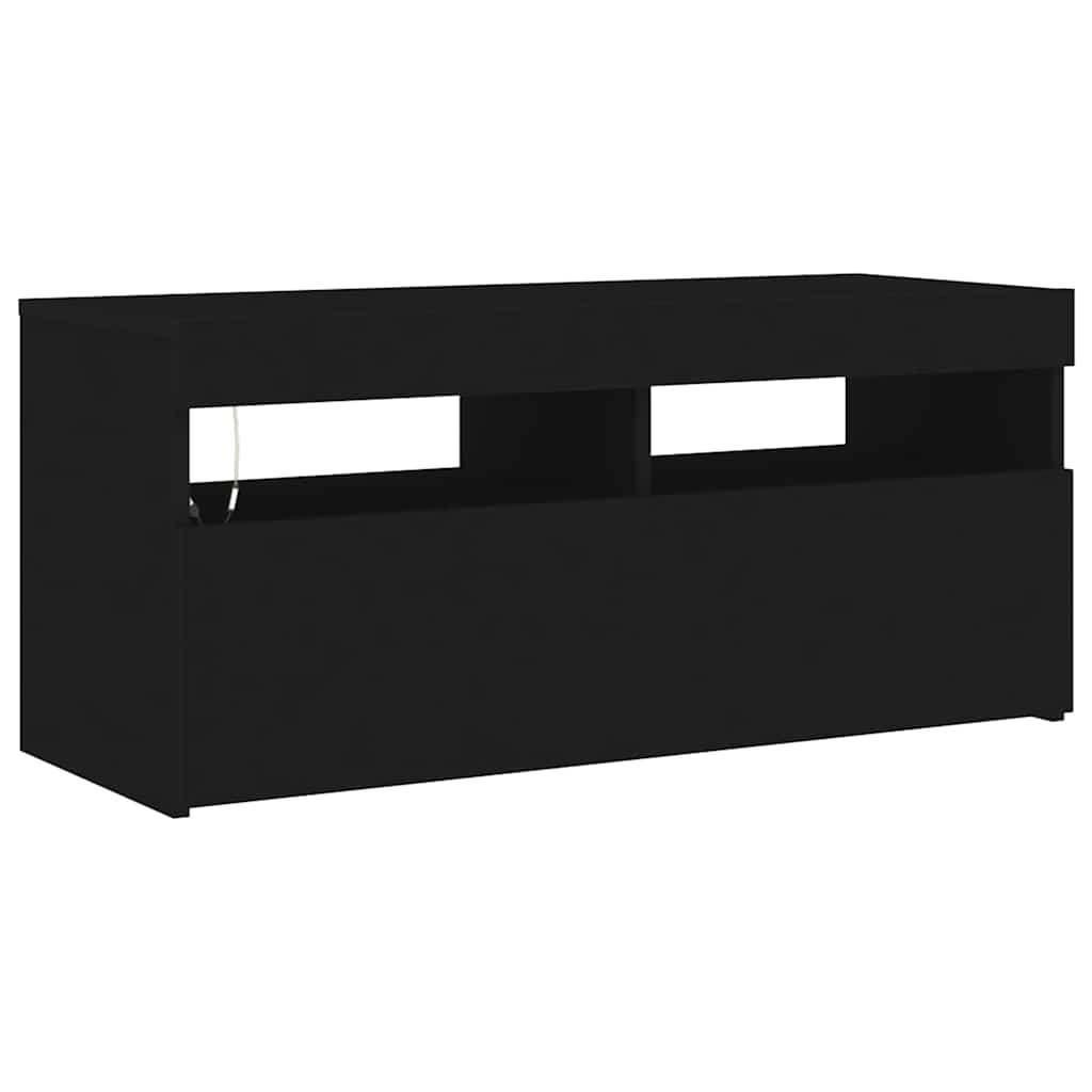 tv-bord med LED-lys 90x35x40 cm sort