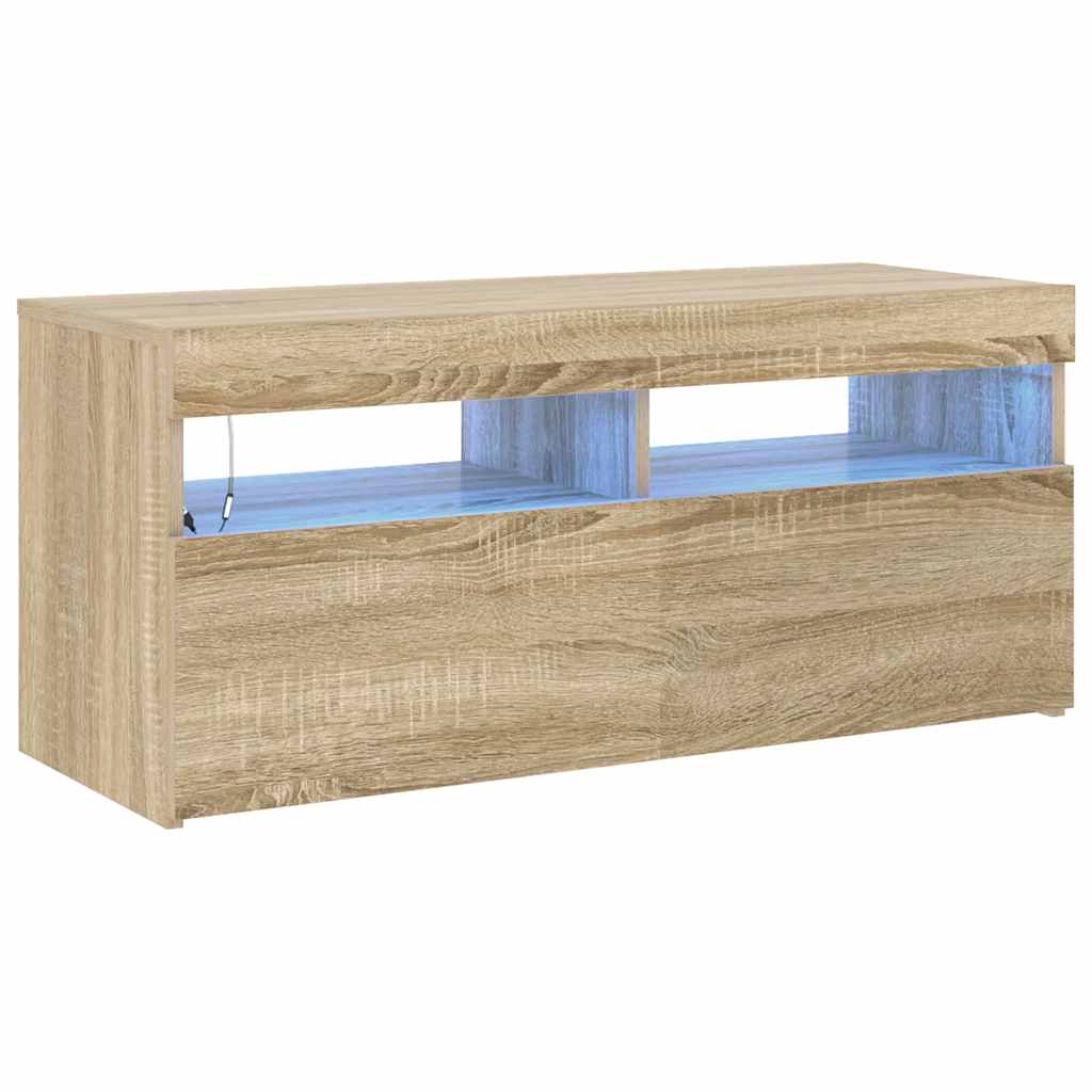 tv-bord med LED-lys 90x35x40 cm sonoma-eg