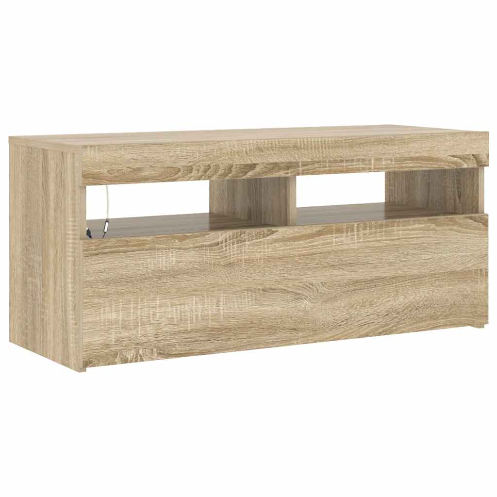 tv-bord med LED-lys 90x35x40 cm sonoma-eg