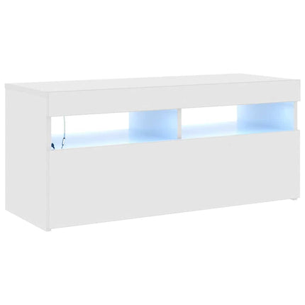 tv-skab med LED-lys 90x35x40 cm hvid højglans