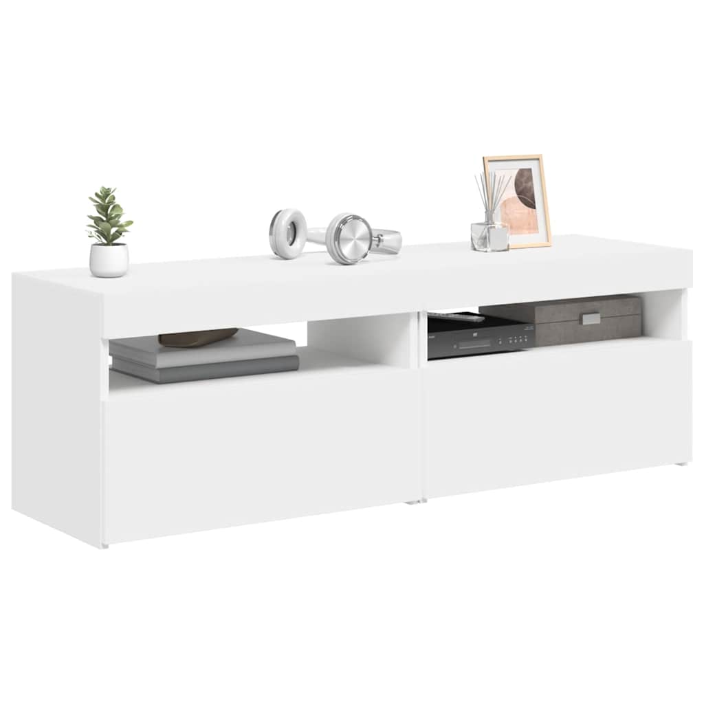 tv-borde med LED-lys 2 stk. 60x35x40 cm hvid