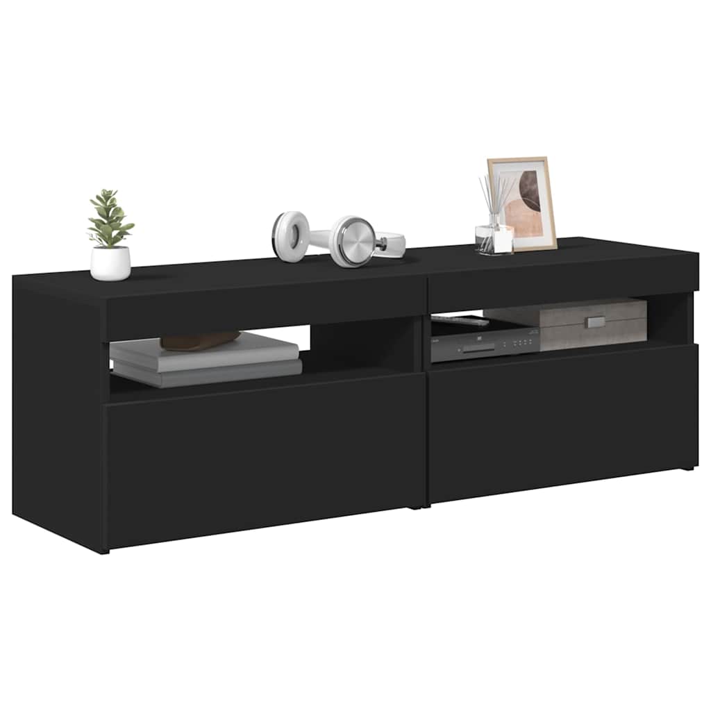 tv-borde med LED-lys 2 stk. 60x35x40 cm sort