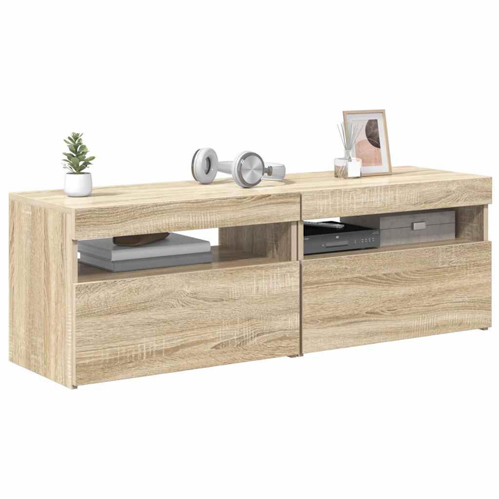 tv-borde med LED-lys 2 stk. 60x35x40 cm sonoma-eg