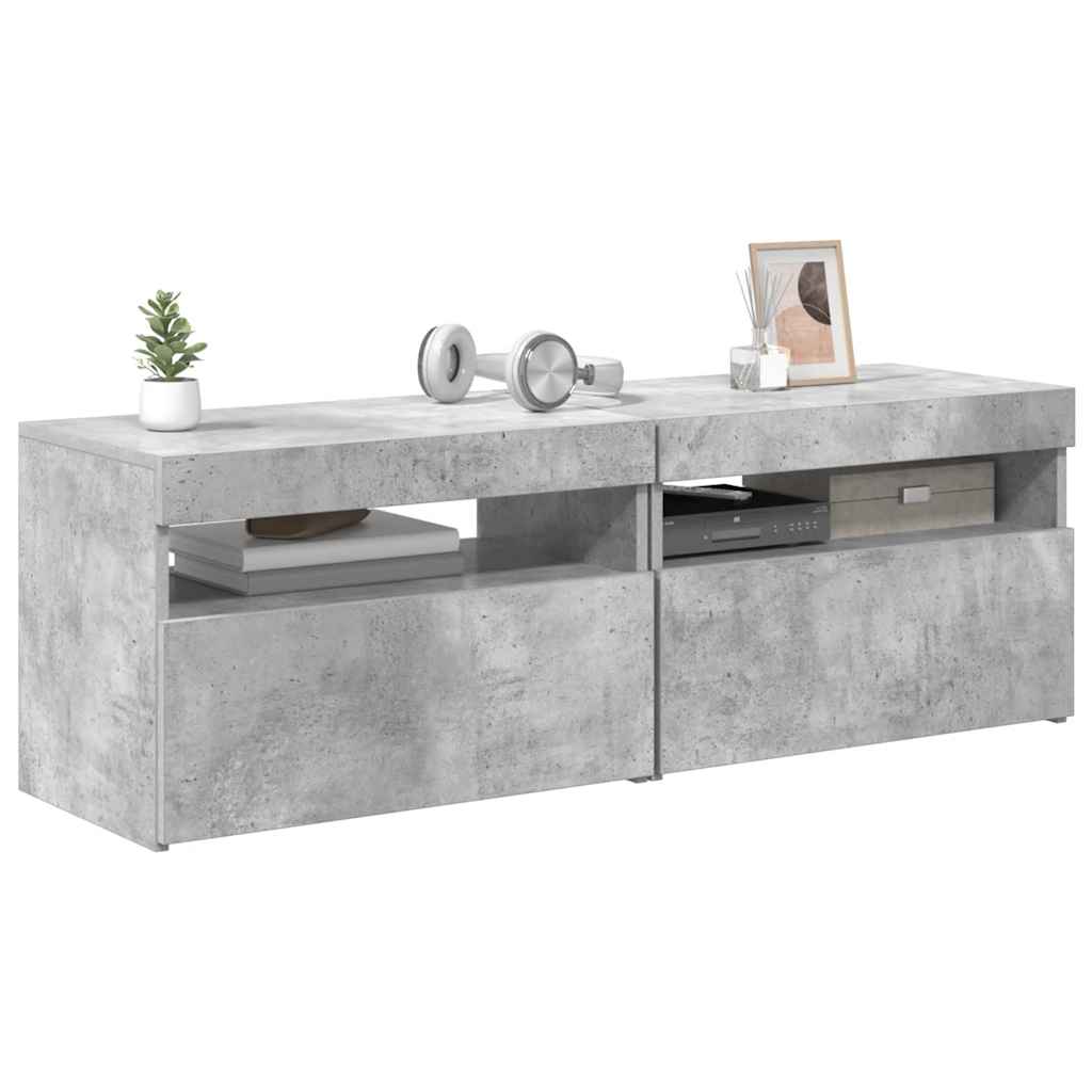 tv-borde med LED-lys 2 stk. 60x35x40 cm betongrå