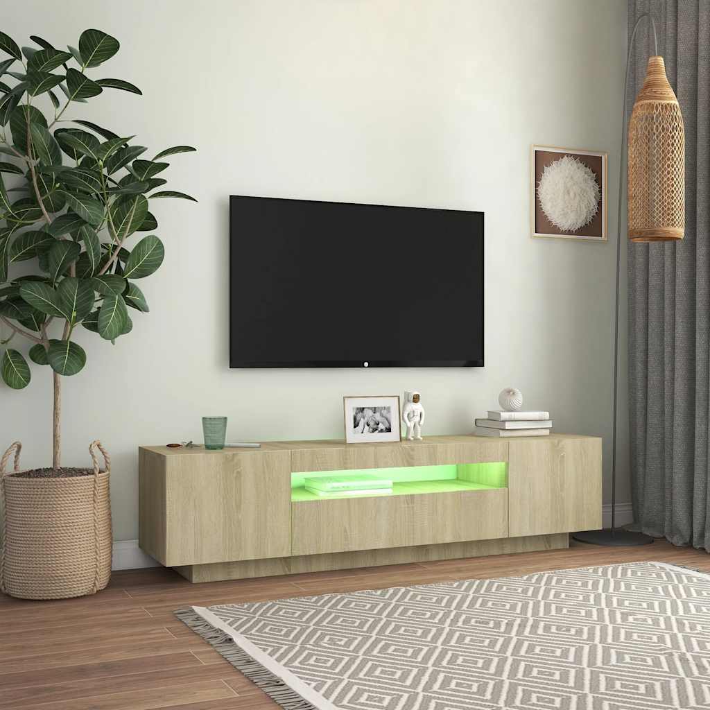 tv-bord med LED-lys 160x35x40 cm sonoma-eg