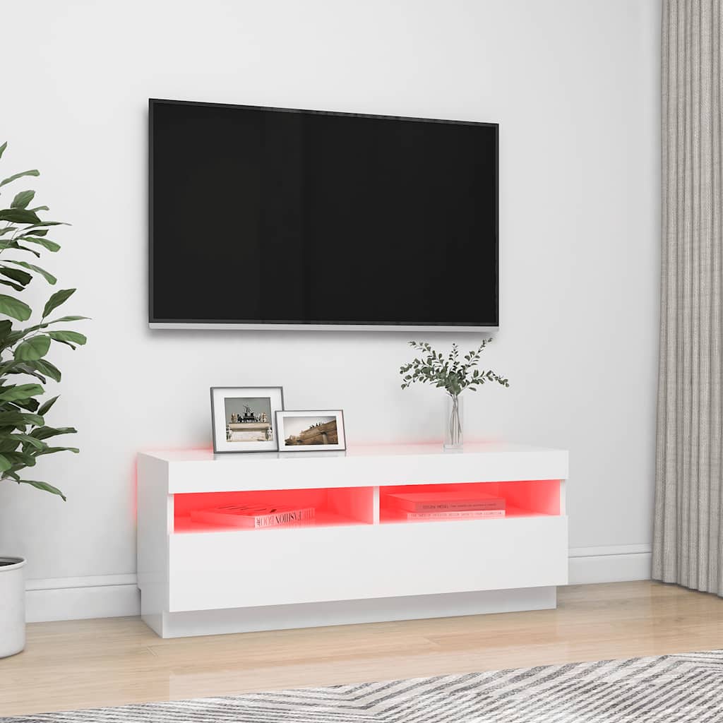 tv-skab med LED-lys 100x35x40 cm hvid