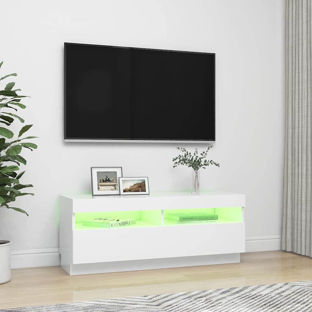 tv-skab med LED-lys 100x35x40 cm hvid