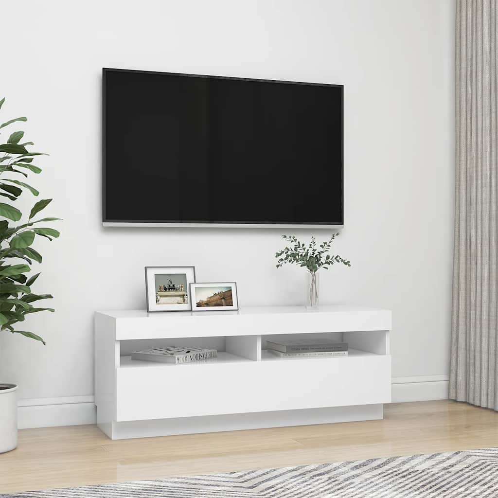 tv-skab med LED-lys 100x35x40 cm hvid