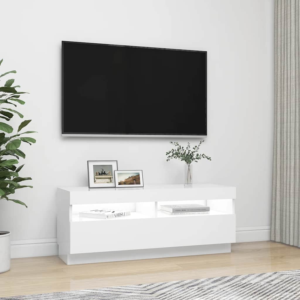 tv-skab med LED-lys 100x35x40 cm hvid