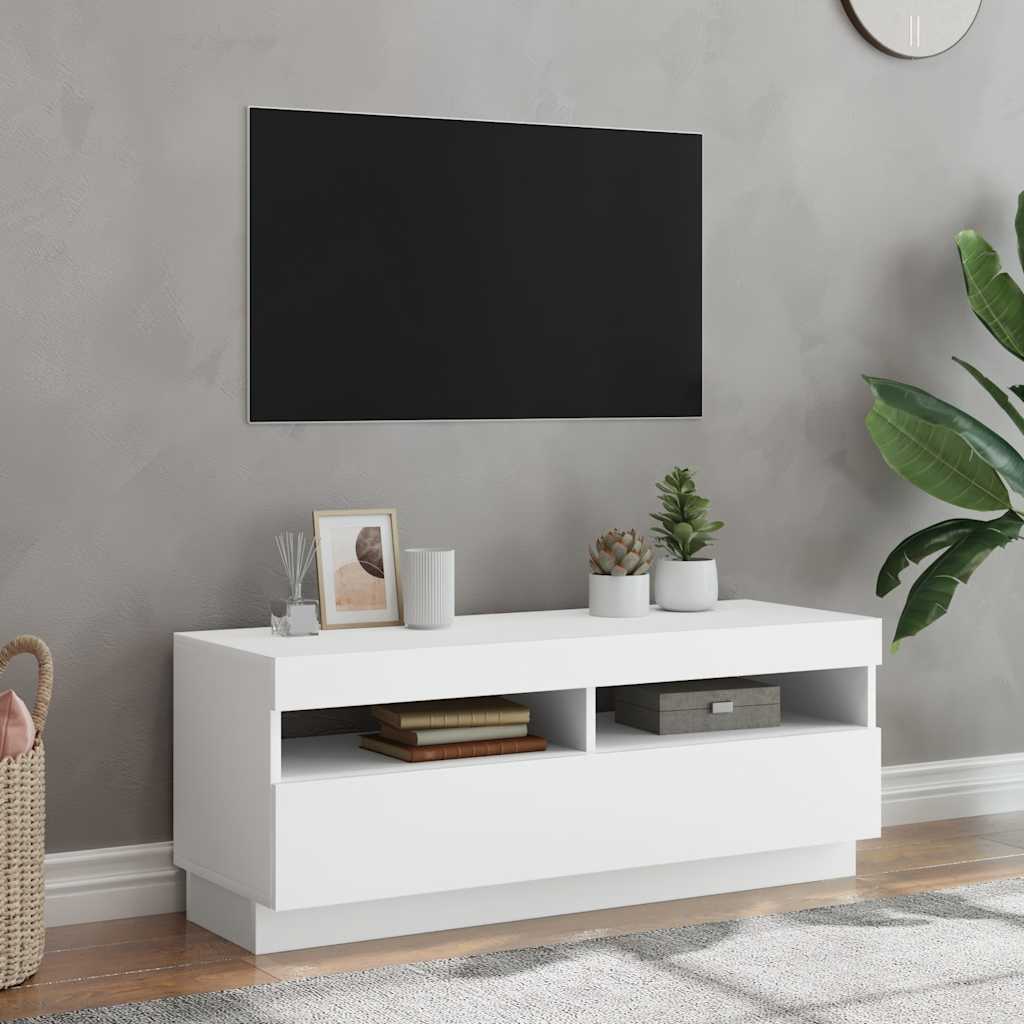 tv-skab med LED-lys 100x35x40 cm hvid