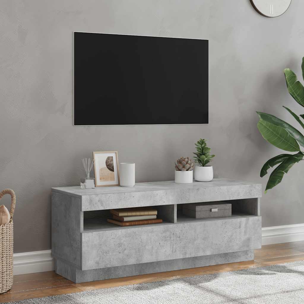 tv-bord med LED-lys 100x35x40 cm betongrå