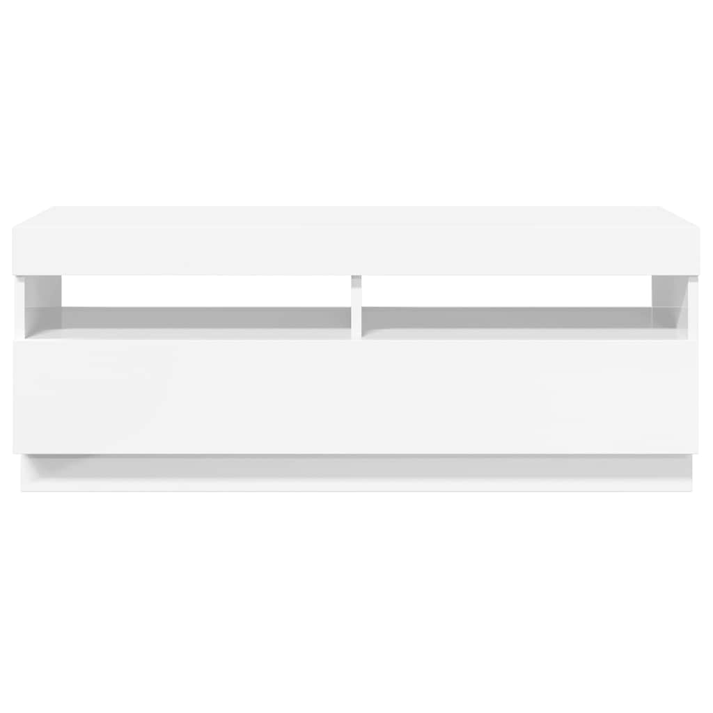 tv-skab med LED-lys 100x35x40 cm hvid højglans
