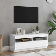 tv-skab med LED-lys 100x35x40 cm hvid højglans