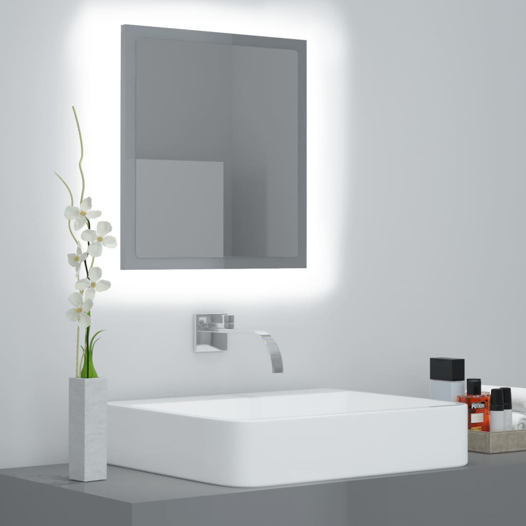 Badeværelsesspejl med LED-lys - 40 × 8,5 × 37 cm, akryl i grå højglans