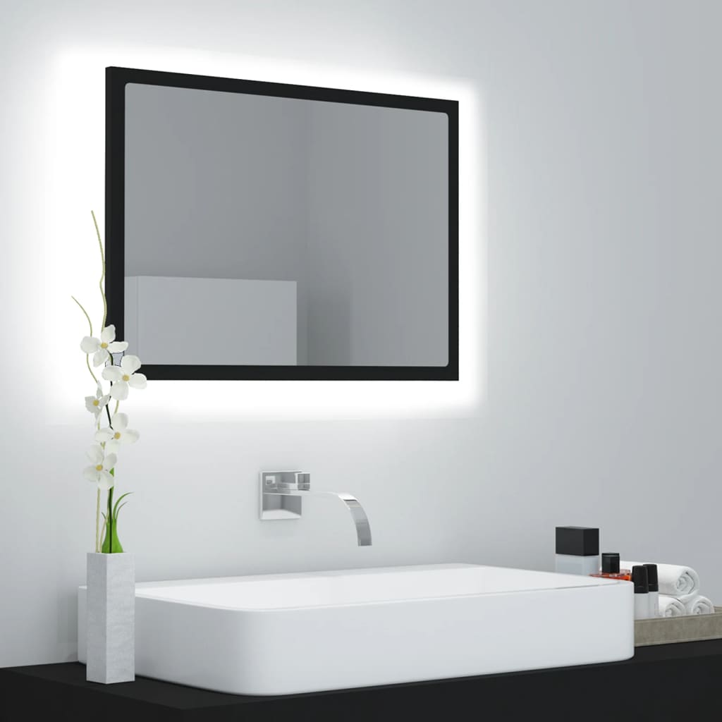 Badeværelsesspejl med LED og RGB-lys - 60 × 8,5 × 37 cm, sort akryl