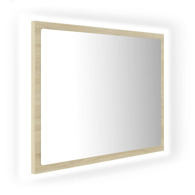 badeværelsesspejl med LED-lys 60x8,5x37 cm akryl sonoma-eg