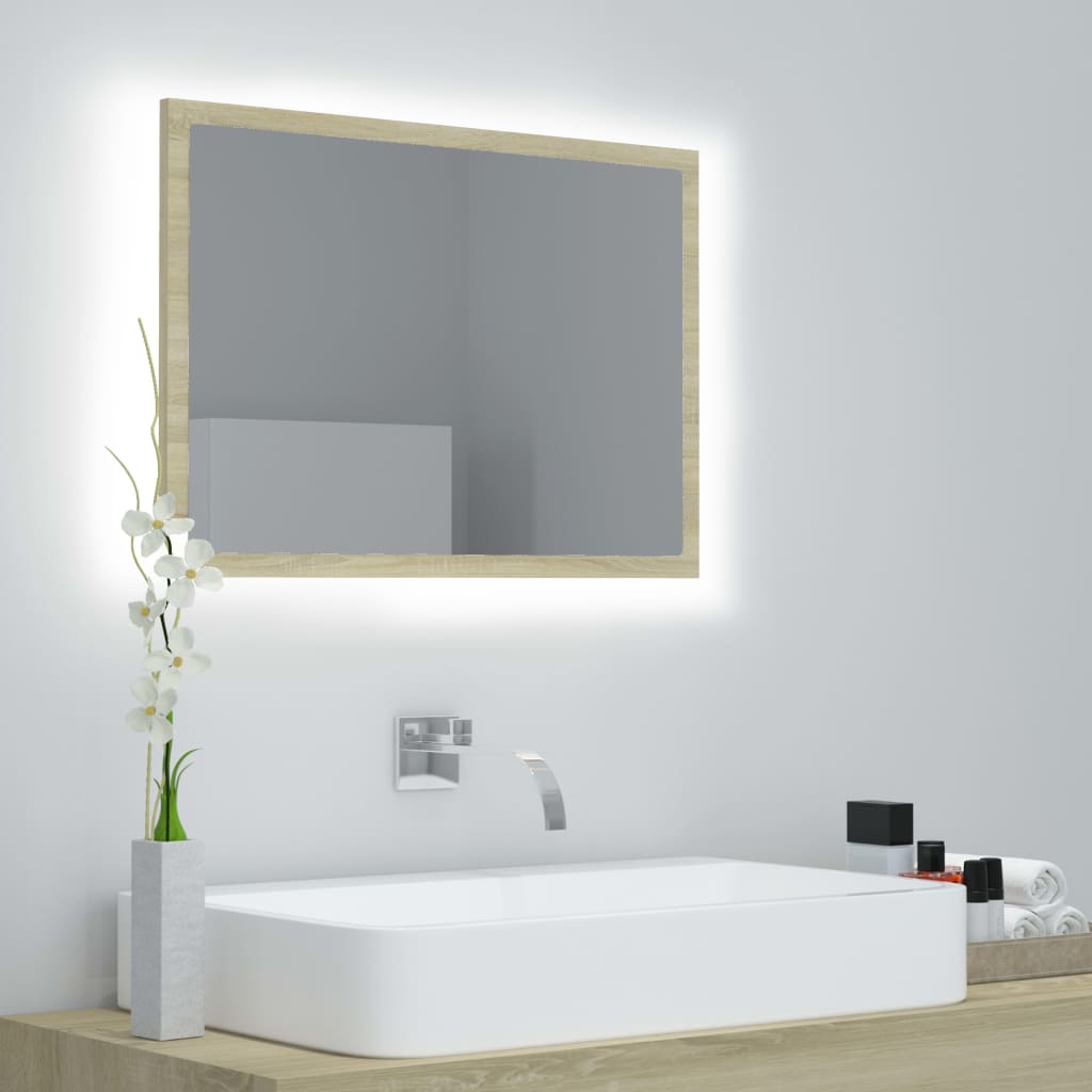 Badeværelsesspejl med LED-lys 60 × 8,5 × 37 cm - akryl, sonoma eg