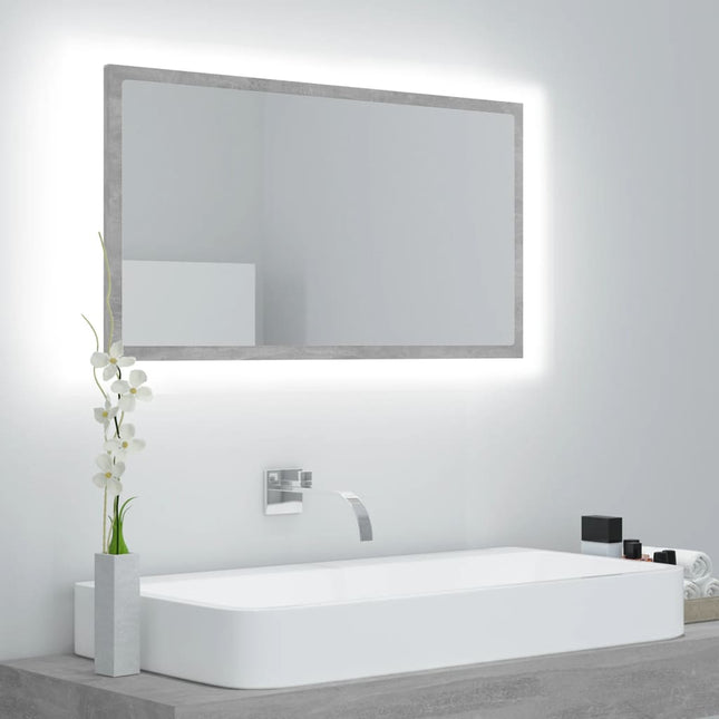 badeværelsesspejl med LED-lys 80x8,5x37 cm akryl betongrå