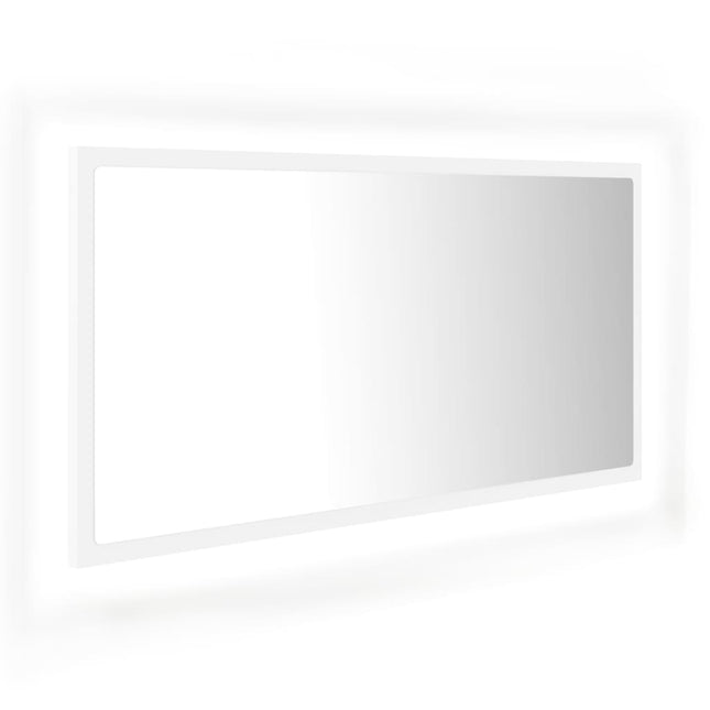 badeværelsesspejl med LED-lys 90x8,5x37 cm akryl hvid