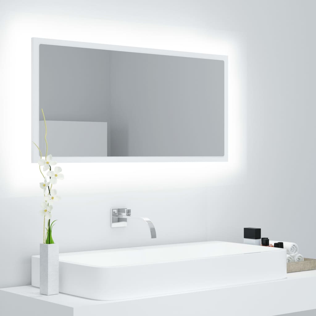 Badeværelsesspejl med LED-lys 90 × 8,5 × 37 cm - akryl, hvid