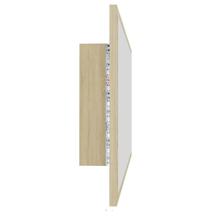 badeværelsesspejl med LED-lys 90x8,5x37 cm akryl sonoma-eg