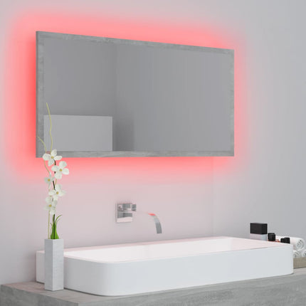 badeværelsesspejl med LED-lys 90x8,5x37 cm akryl betongrå