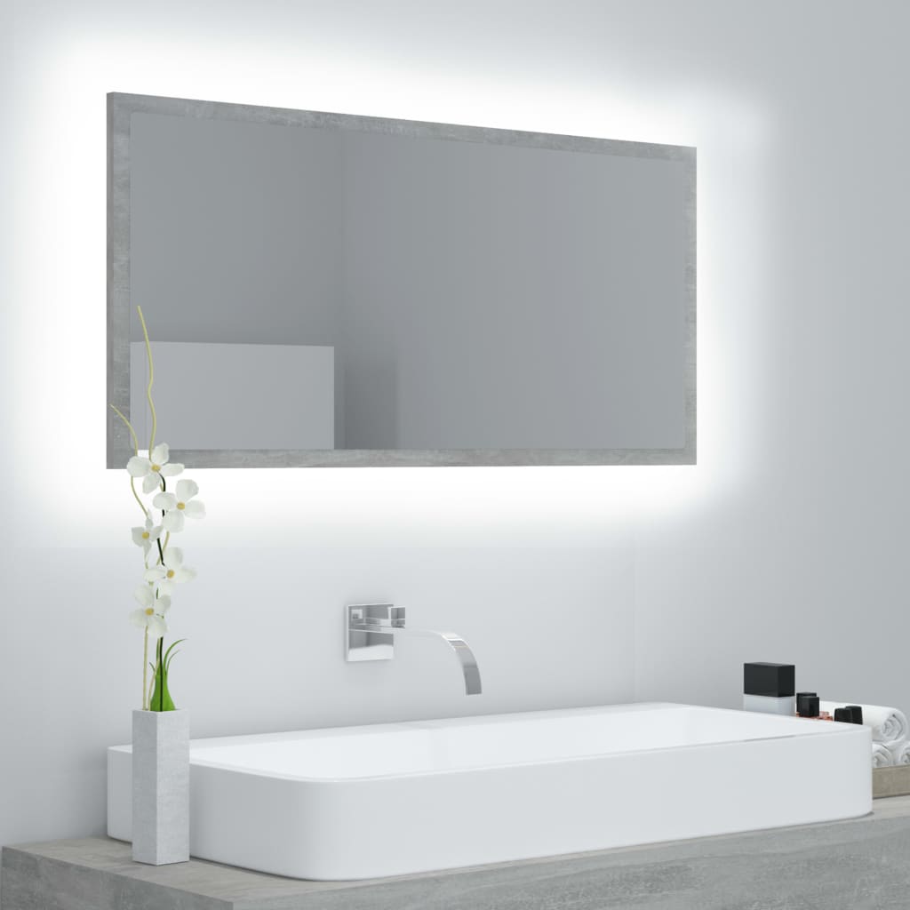badeværelsesspejl med LED-lys 90x8,5x37 cm akryl betongrå billede