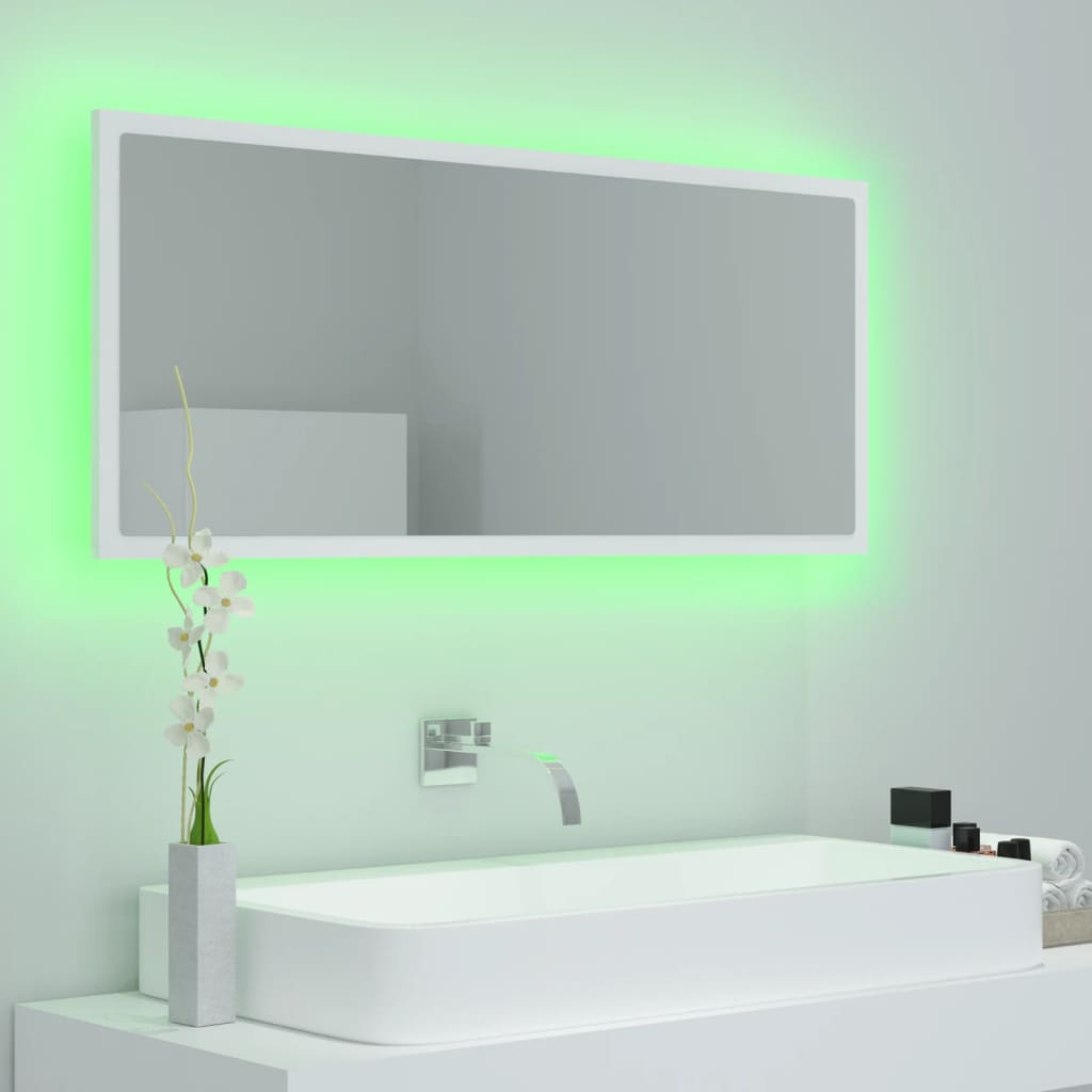 badeværelsesspejl med LED-lys 100x8,5x37 cm akryl hvid
