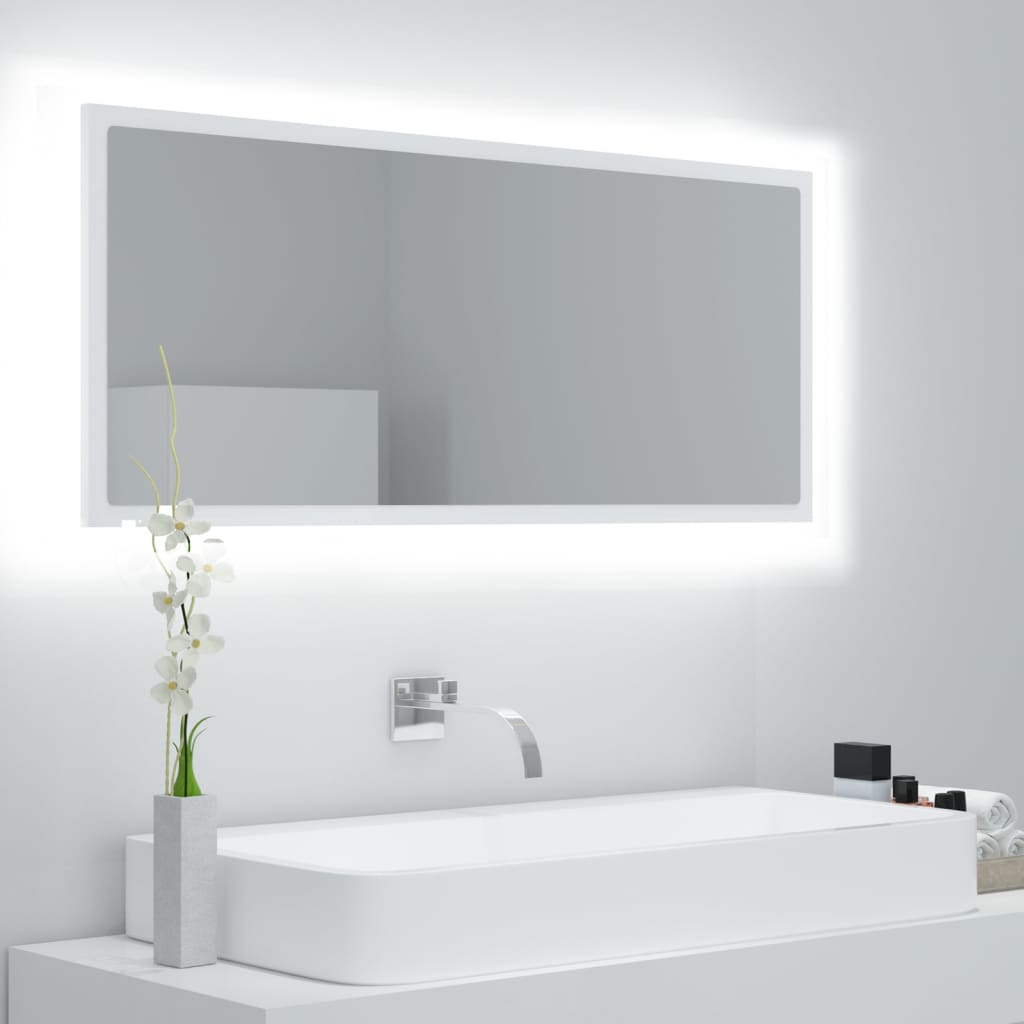 badeværelsesspejl med LED-lys 100x8,5x37 cm akryl hvid
