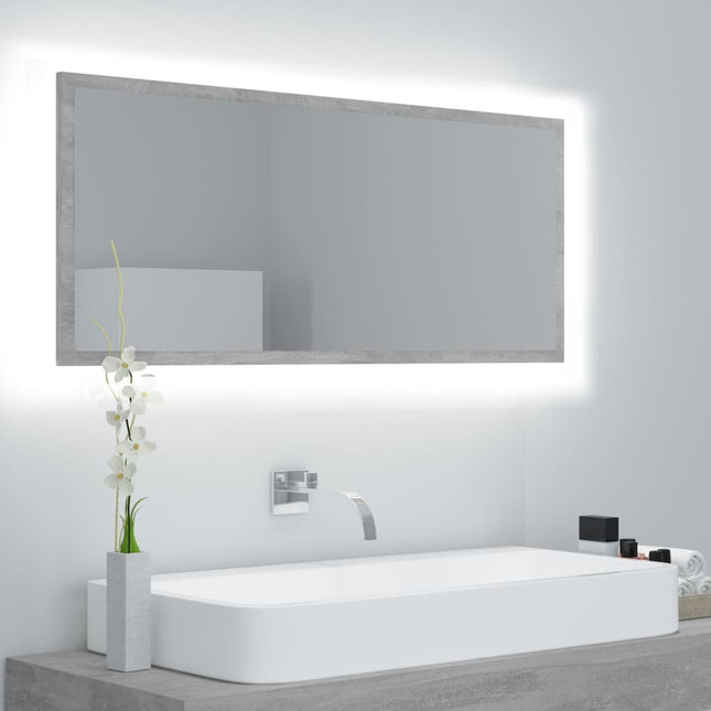 badeværelsesspejl med LED-lys 100x8,5x37 cm akryl betongrå