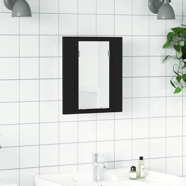 badeværelsesskab m. spejl og LED-lys 40x12x45 cm akryl sort