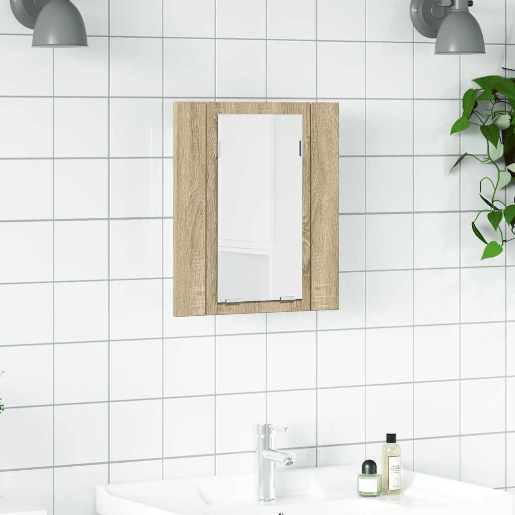 vidaXL badeværelsesskab m. spejl og LED-lys 40x12x45cm akryl sonoma-eg