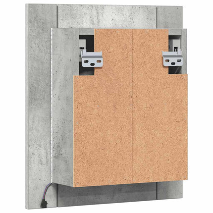 badeværelsesskab m. spejl og LED-lys 40x12x45 cm akryl betongrå