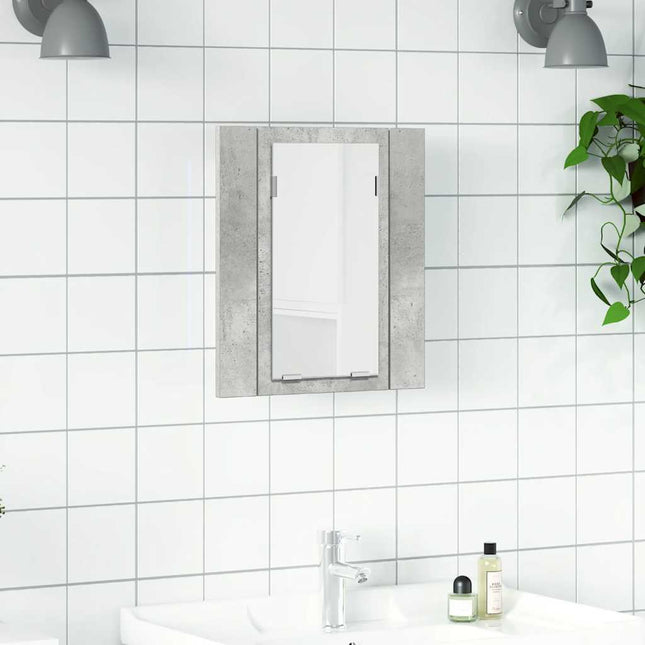 badeværelsesskab m. spejl og LED-lys 40x12x45 cm akryl betongrå