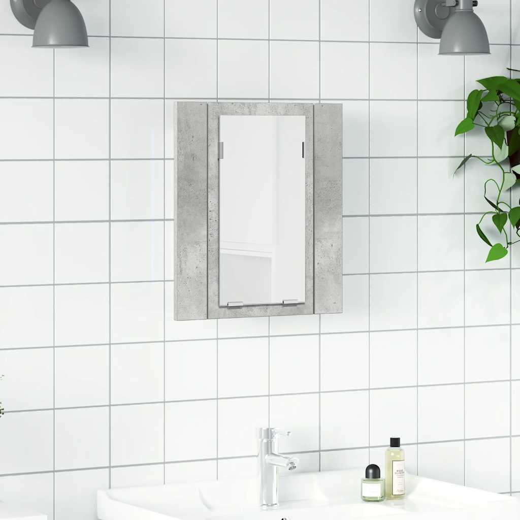 Badeværelsesskab med spejl og RGB LED-lys 40×12×45 cm - betongrå akryl