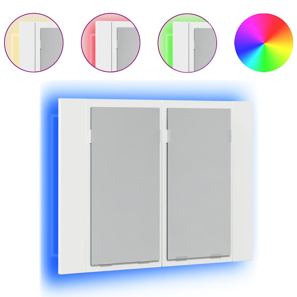 badeværelsesskab m. spejl og LED-lys 60x12x45 cm akryl hvid