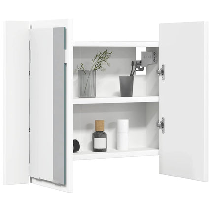 badeværelsesskab m. spejl og LED-lys 60x12x45 cm akryl hvid